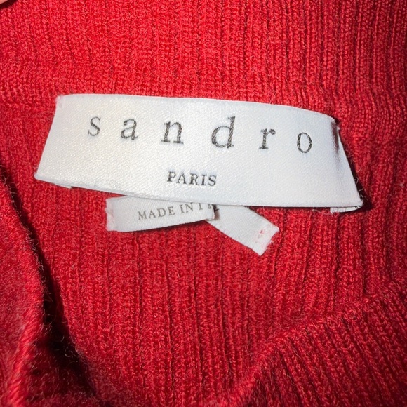 Sandro Red Patty Ribbed Sweater with Rose Embellishment - Small - Picture 3 of 11